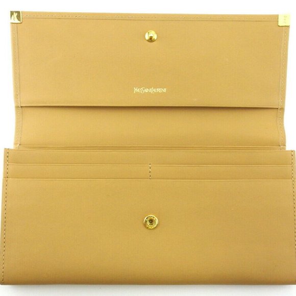 Auth Saint Laurent Long Wallet Logo Beige Leather - Picture 3 of 8